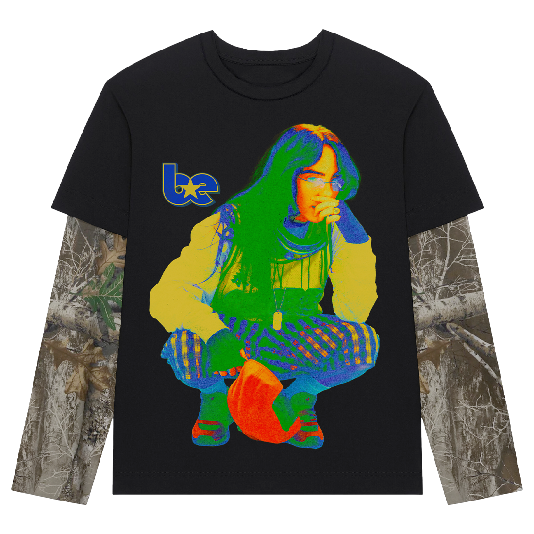 HIT ME HARD AND SOFT TOUR CAMO LAYERED LONG SLEEVE TEE